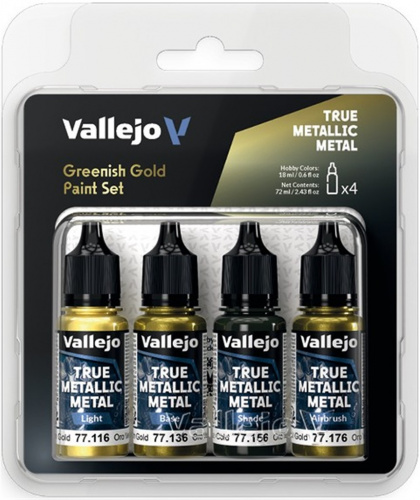 Vallejo: 77.267 - True Metallic Metal - Greenish Gold Paint Set (4)